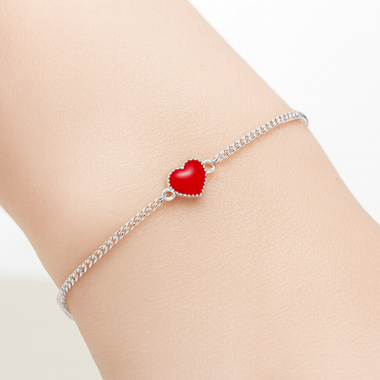 S925 Enamel Red Heart Bracelet