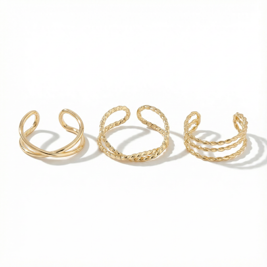 3 Toe Rings Bundle Gold Plated