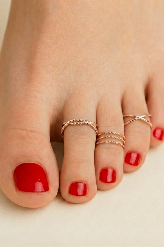 3 Toe Rings Bundle Gold Plated