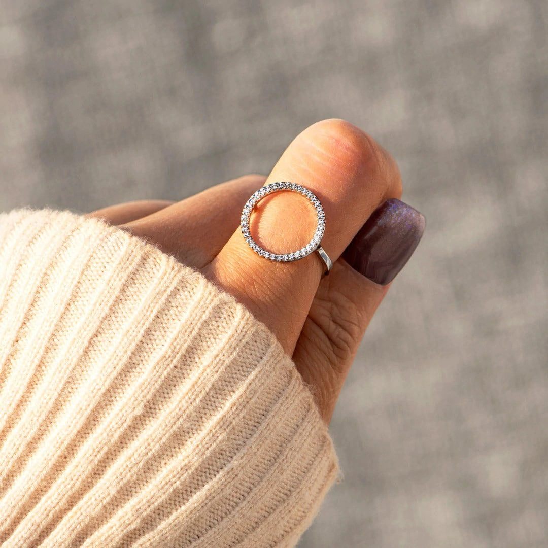 S925 Hollow Circle Cubic Zirconia Ring