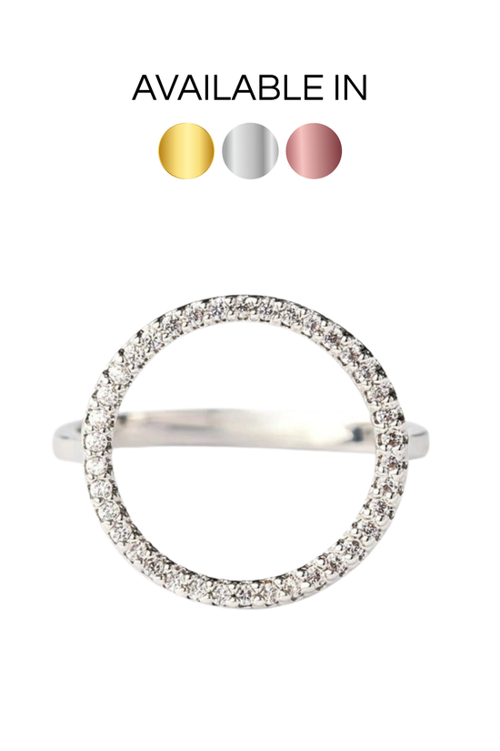 S925 Hollow Circle Cubic Zirconia Ring
