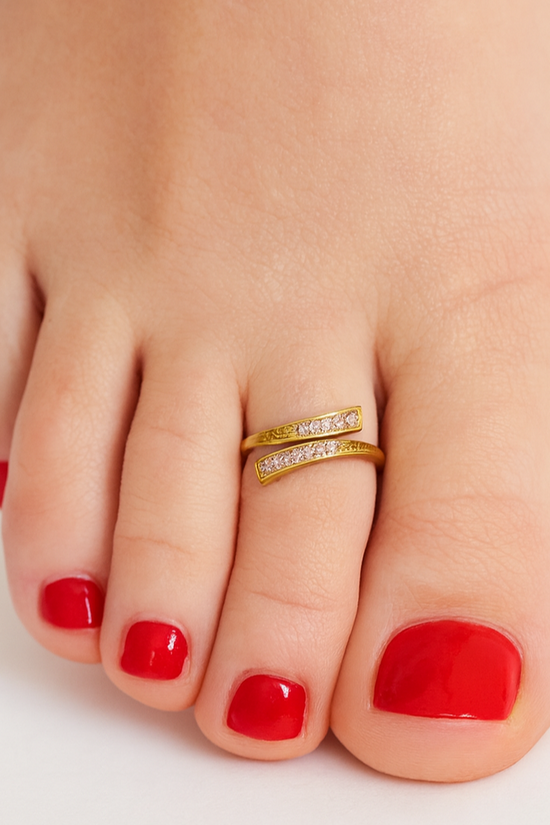 Gold Filled Hug Toe Ring with Crystals
