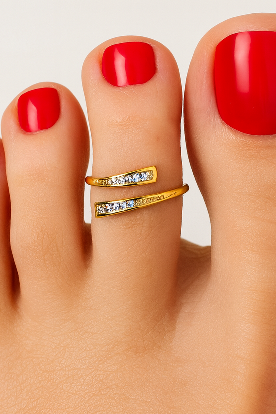 Gold Filled Hug Toe Ring with Crystals