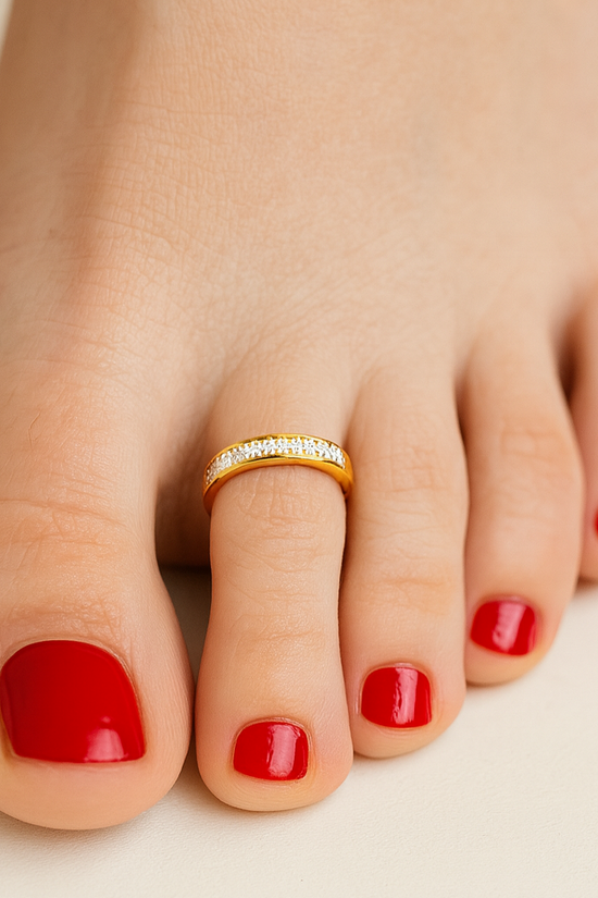 Gold Filled Toe Ring with Crystals