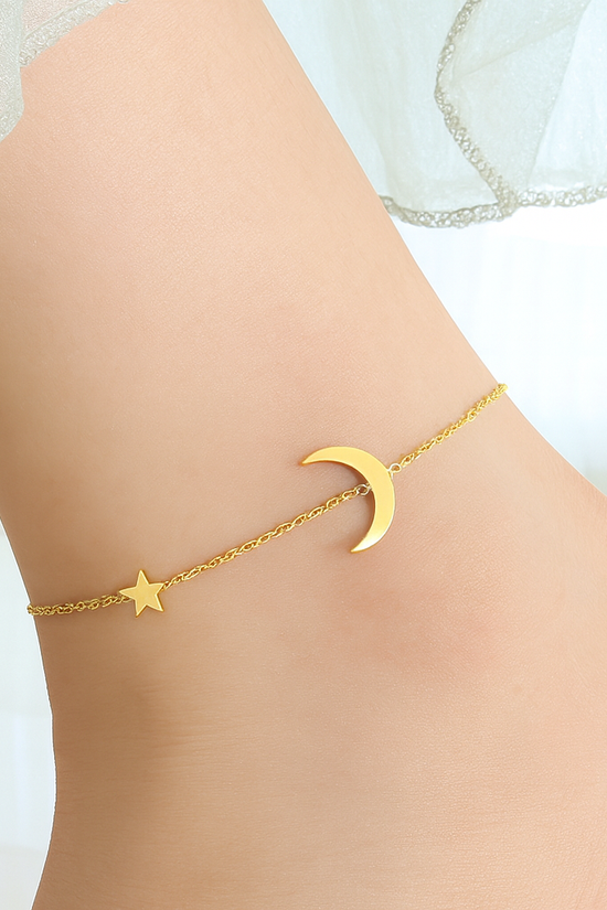 18k Gold Moon and Star Anklet
