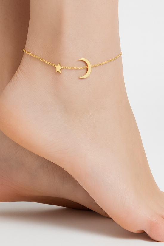 18k Gold Moon and Star Anklet