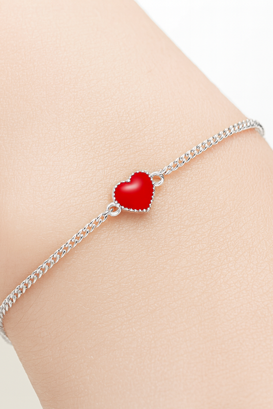 S925 Enamel Red Heart Bracelet