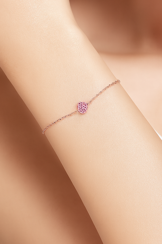 S925 Rose Gold Sparkly Heart Bracelet