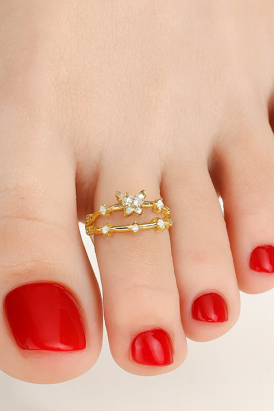 Toe Ring S925 Sterling Silver Sparkly Butterfly