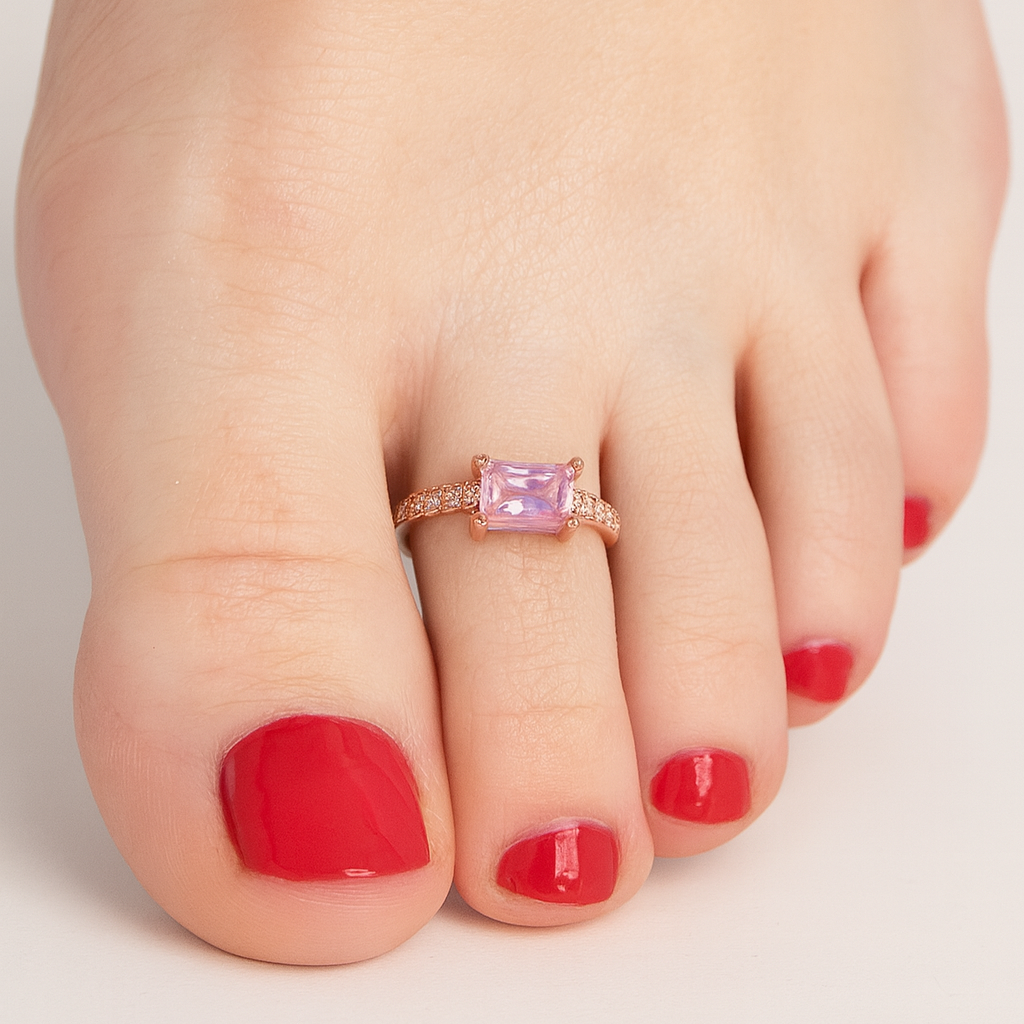 Toe Ring S925 Sterling Silver Rose Gold Gemstone