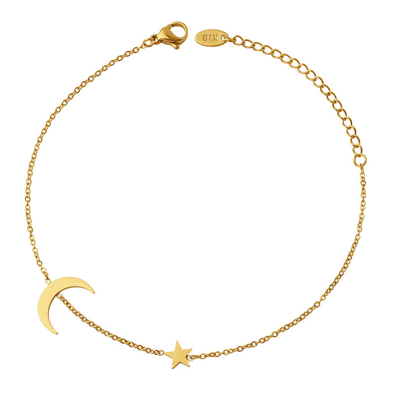 18k Gold Moon and Star Anklet