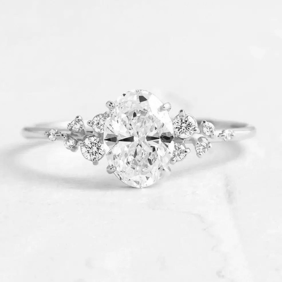 S925 Oval Zirconia Starry Ring