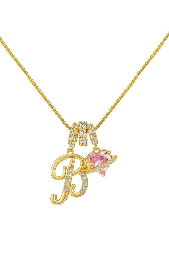 Initials Pink Zirconia Necklace