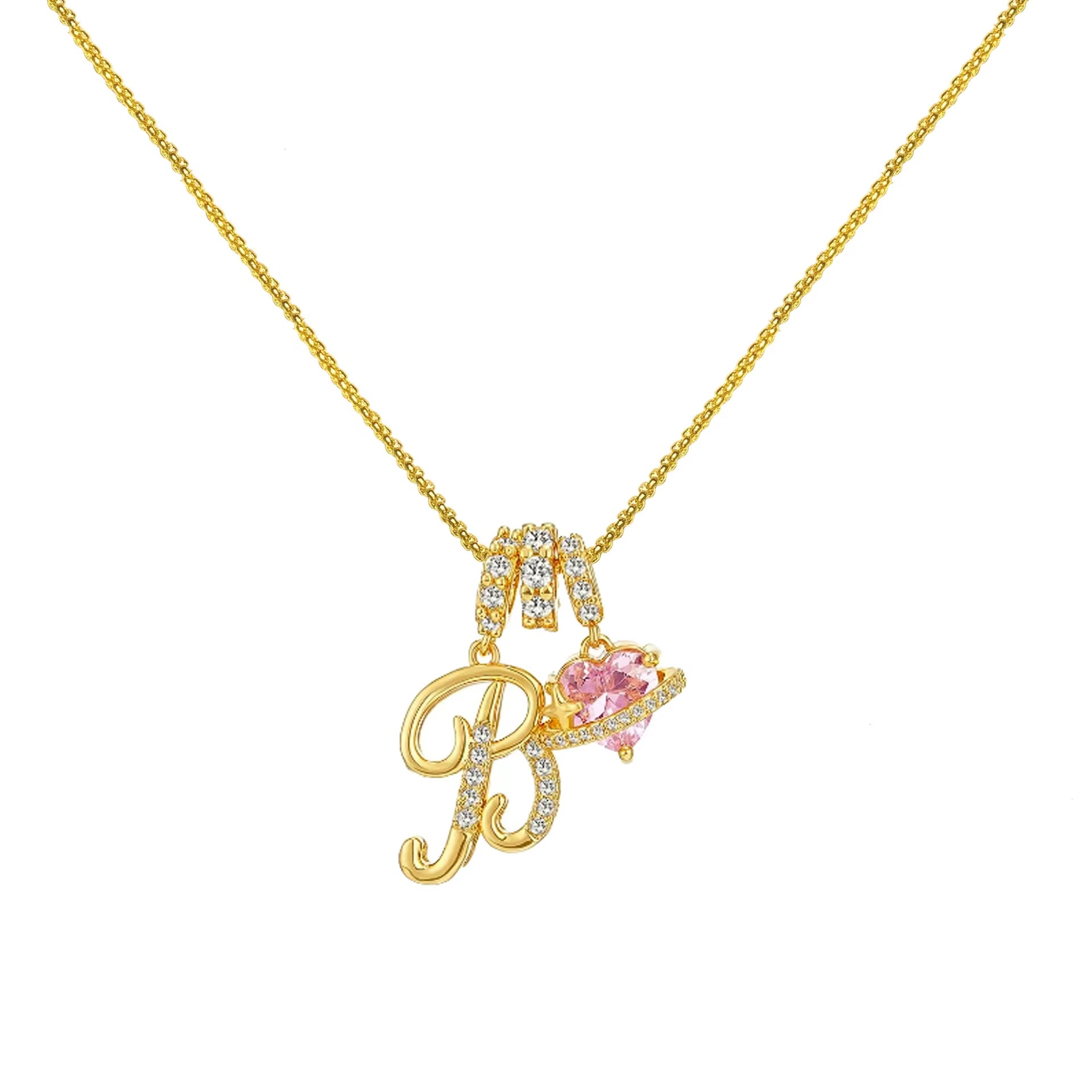 Initials Pink Zirconia Necklace
