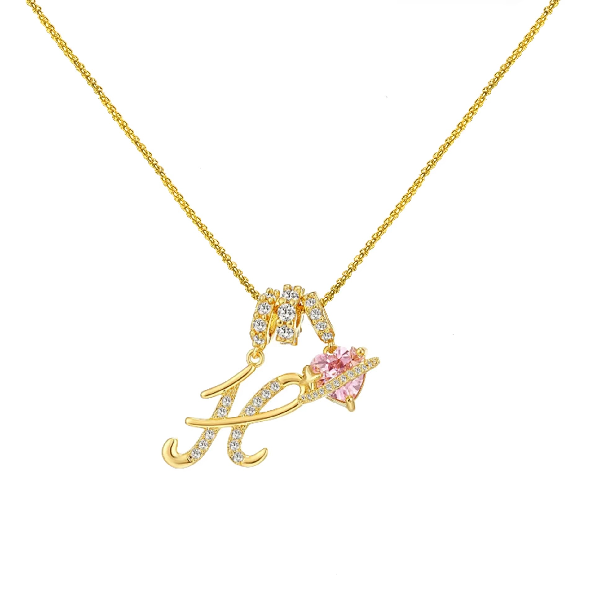 Initials Pink Zirconia Necklace