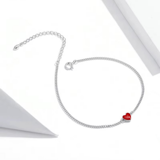 S925 Enamel Red Heart Bracelet