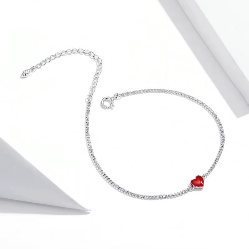 S925 Enamel Red Heart Bracelet