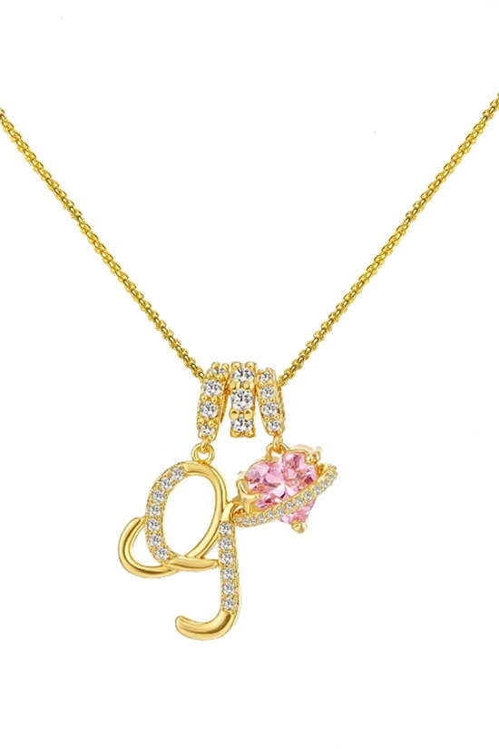 Initials Pink Zirconia Necklace