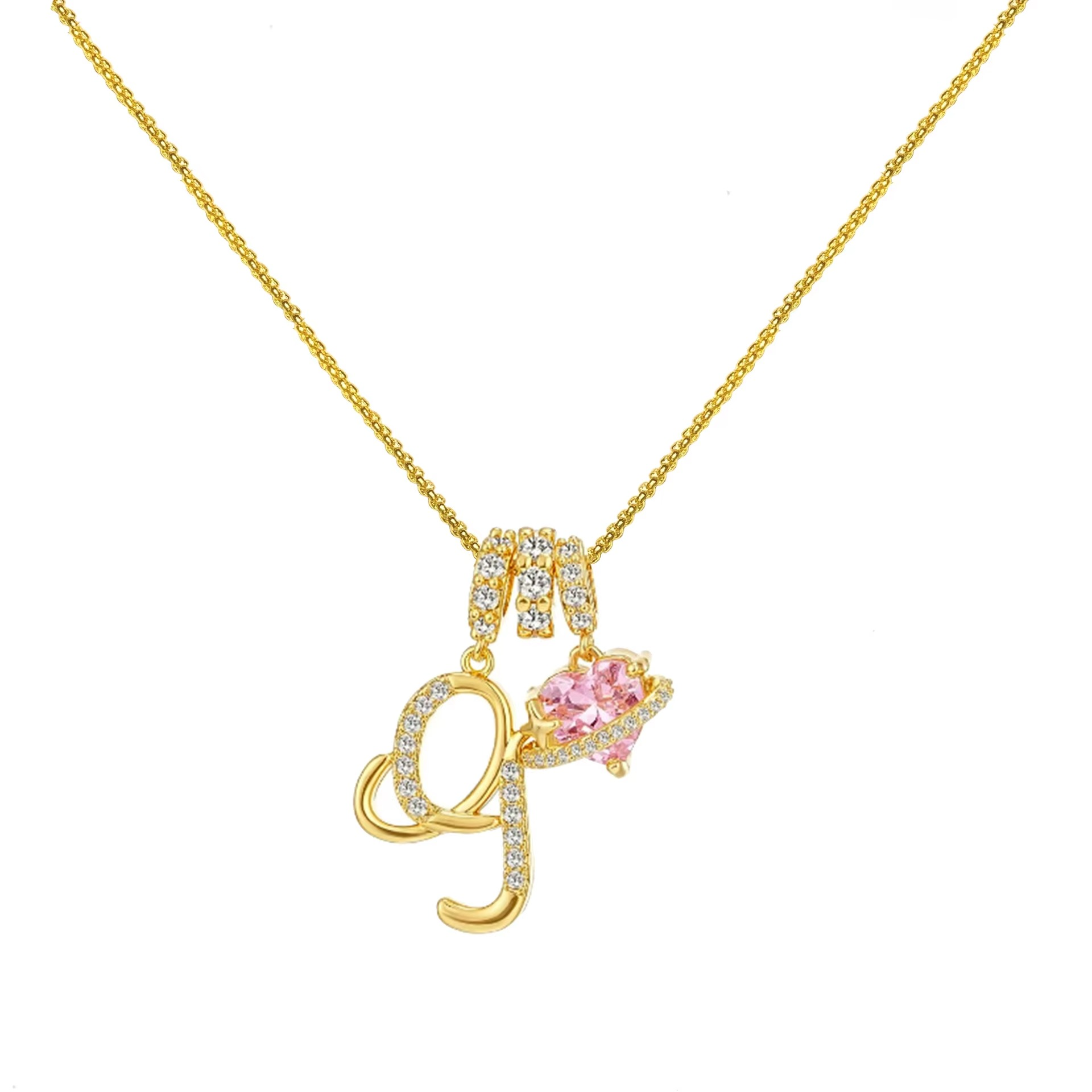 Initials Pink Zirconia Necklace