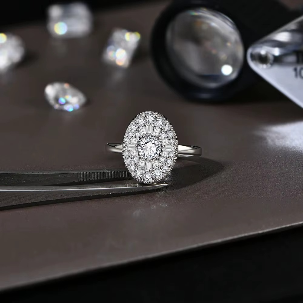 S925 Moissanite Cluster Oval Ring