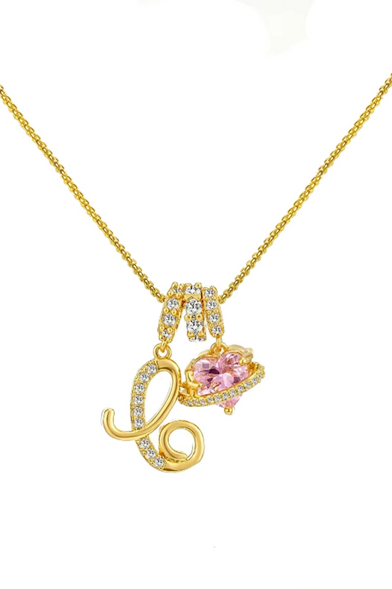 Initials Pink Zirconia Necklace