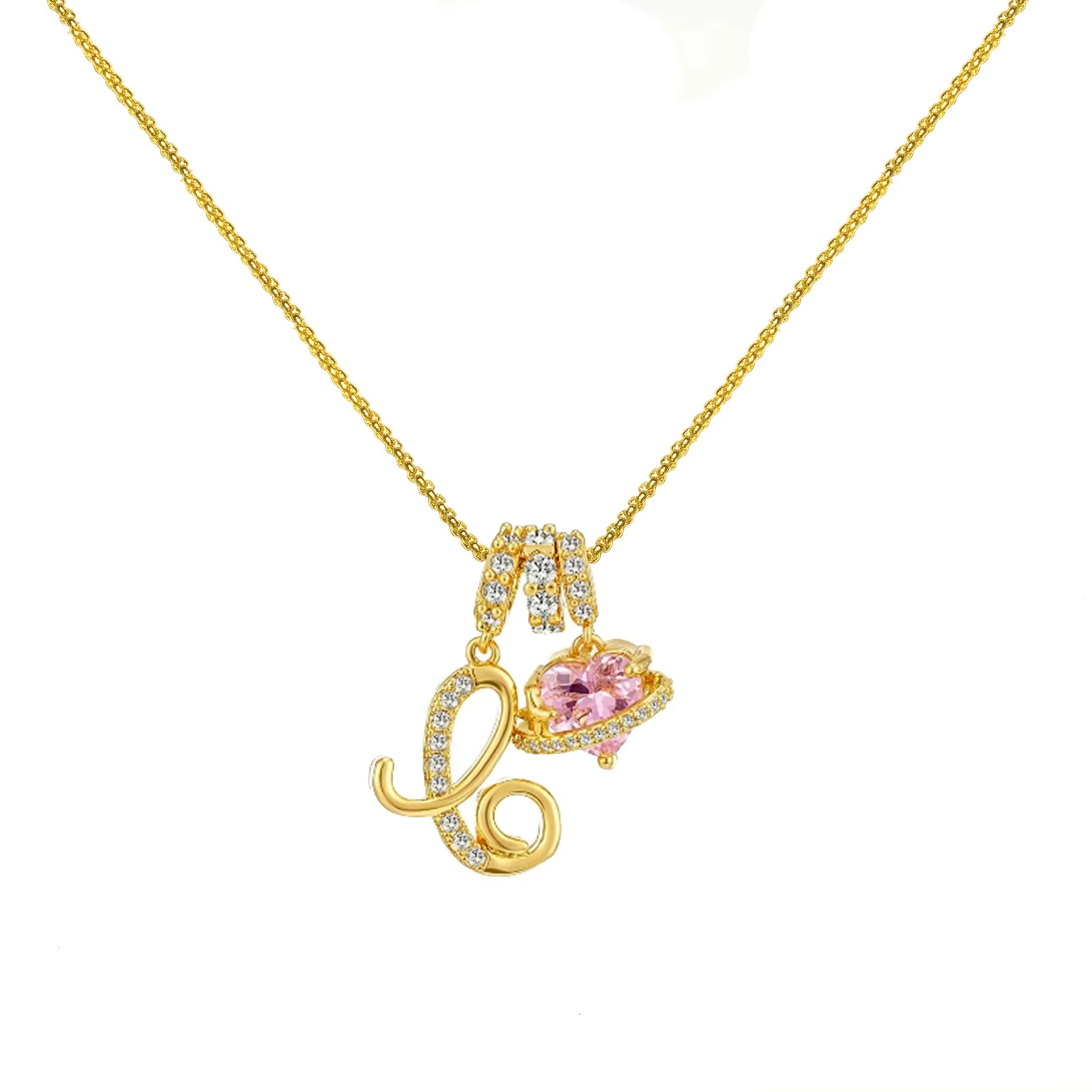 Initials Pink Zirconia Necklace