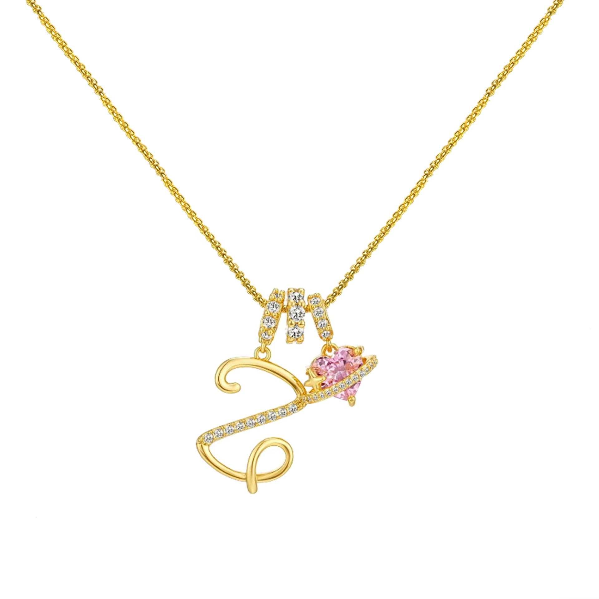 Initials Pink Zirconia Necklace