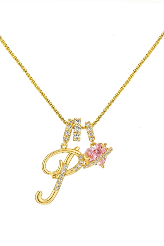 Initials Pink Zirconia Necklace