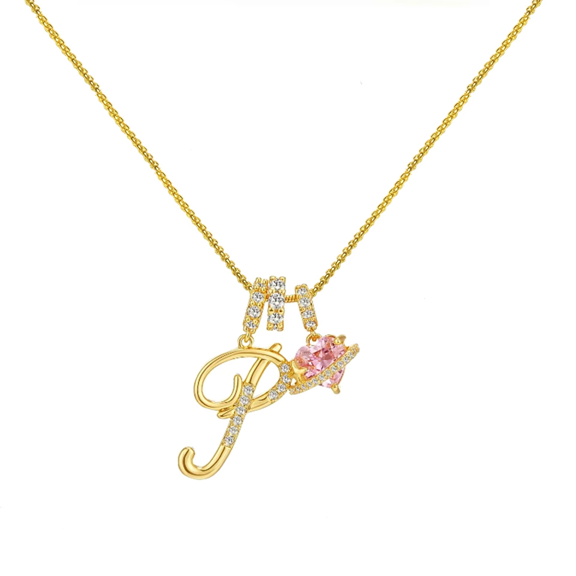 Initials Pink Zirconia Necklace