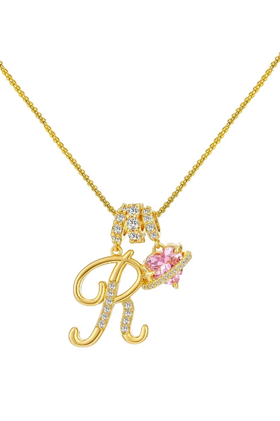 Initials Pink Zirconia Necklace