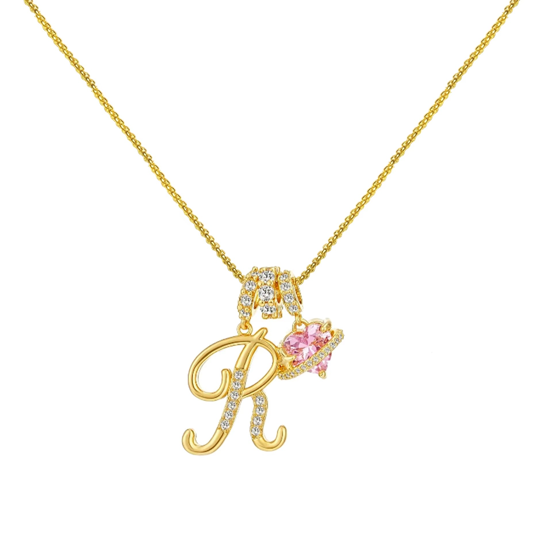 Initials Pink Zirconia Necklace