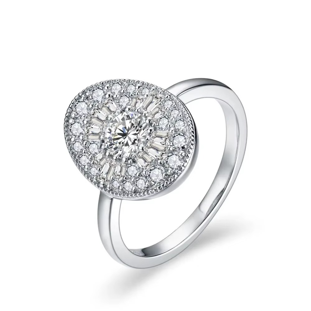 S925 Moissanite Cluster Oval Ring