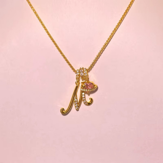 Initials Pink Zirconia Necklace