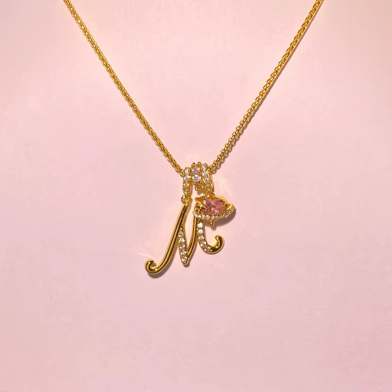 Initials Pink Zirconia Necklace