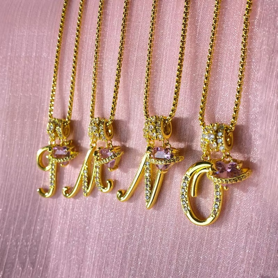 Initials Pink Zirconia Necklace