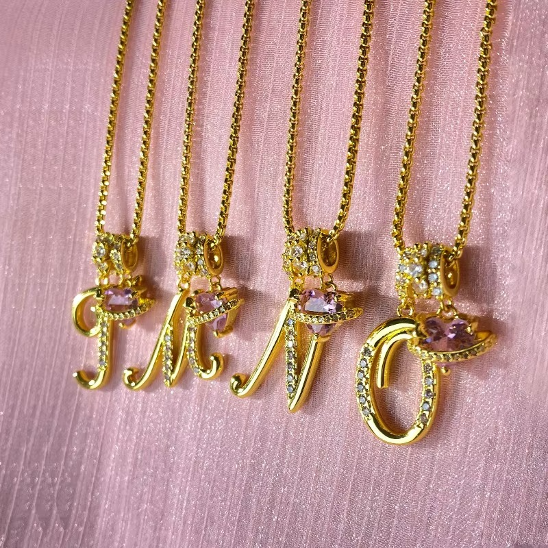 Initials Pink Zirconia Necklace