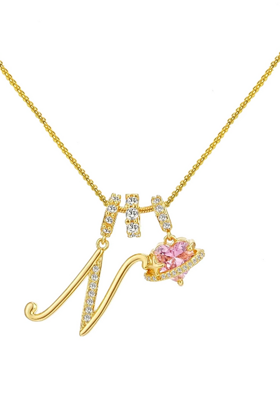 Initials Pink Zirconia Necklace