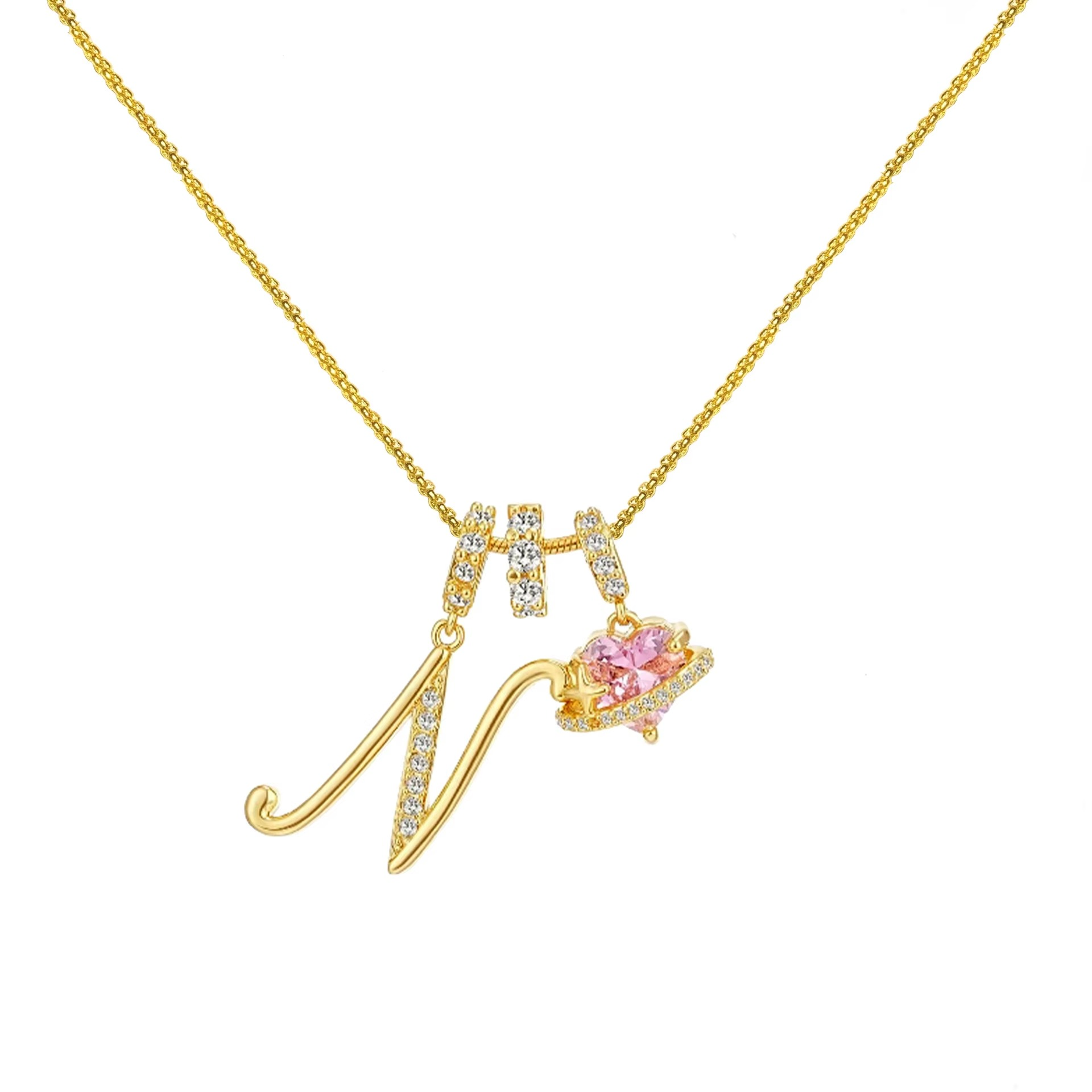 Initials Pink Zirconia Necklace