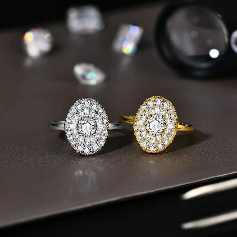 S925 Moissanite Cluster Oval Ring