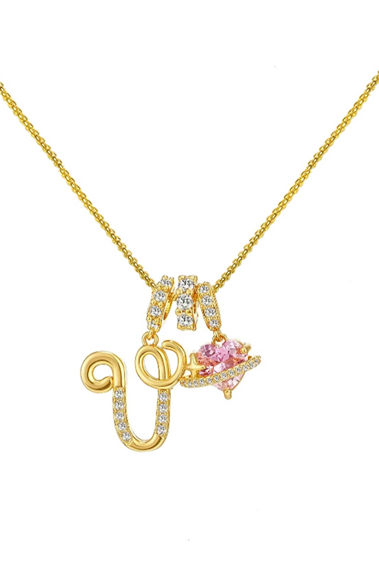 Initials Pink Zirconia Necklace