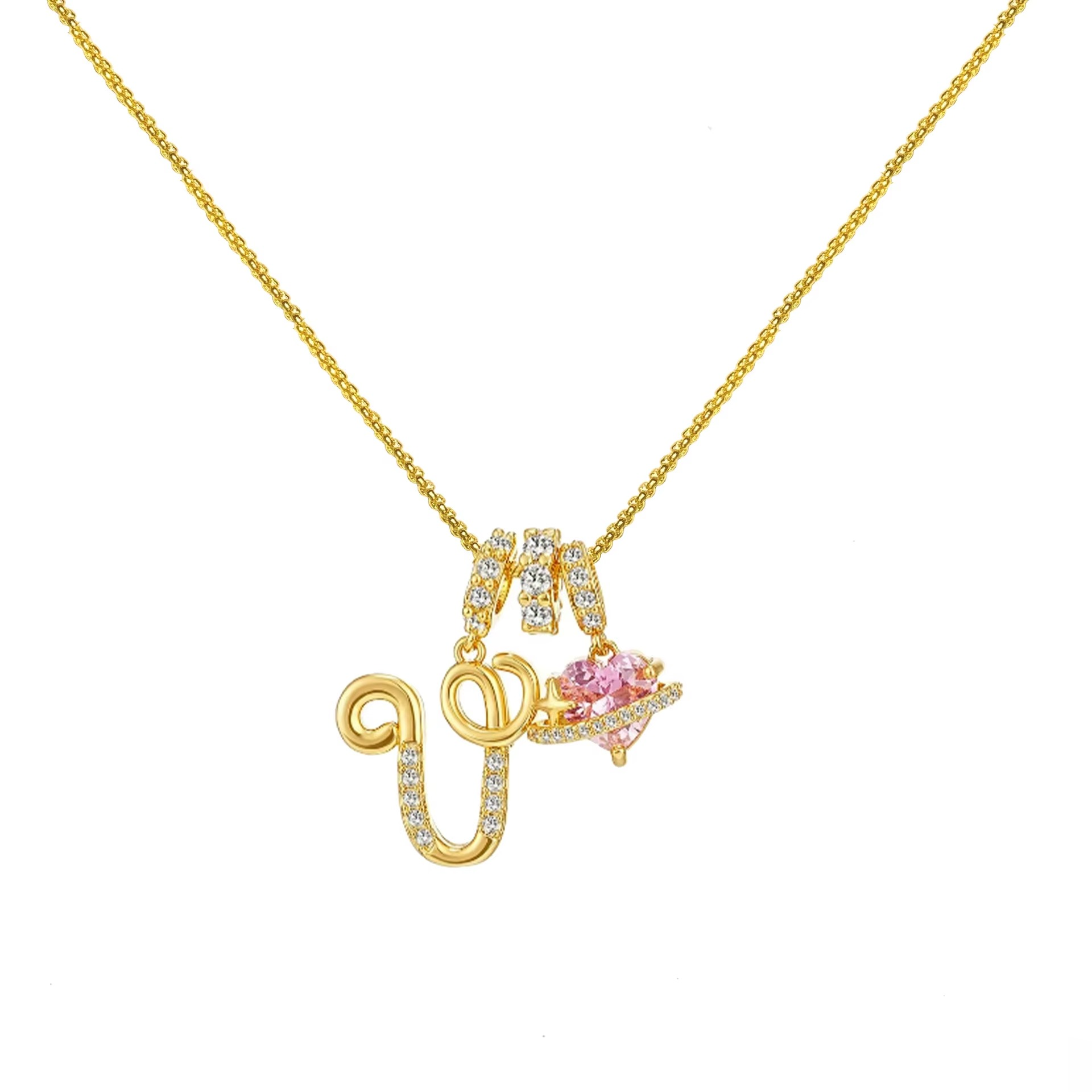 Initials Pink Zirconia Necklace