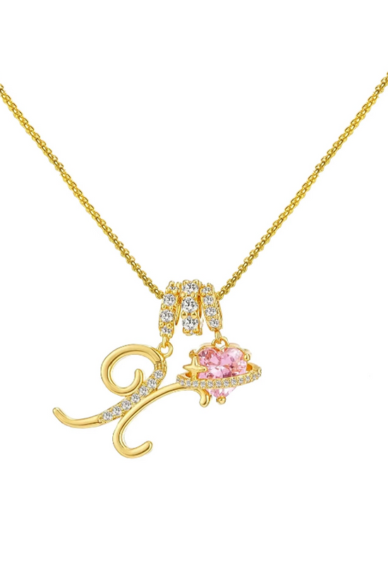 Initials Pink Zirconia Necklace