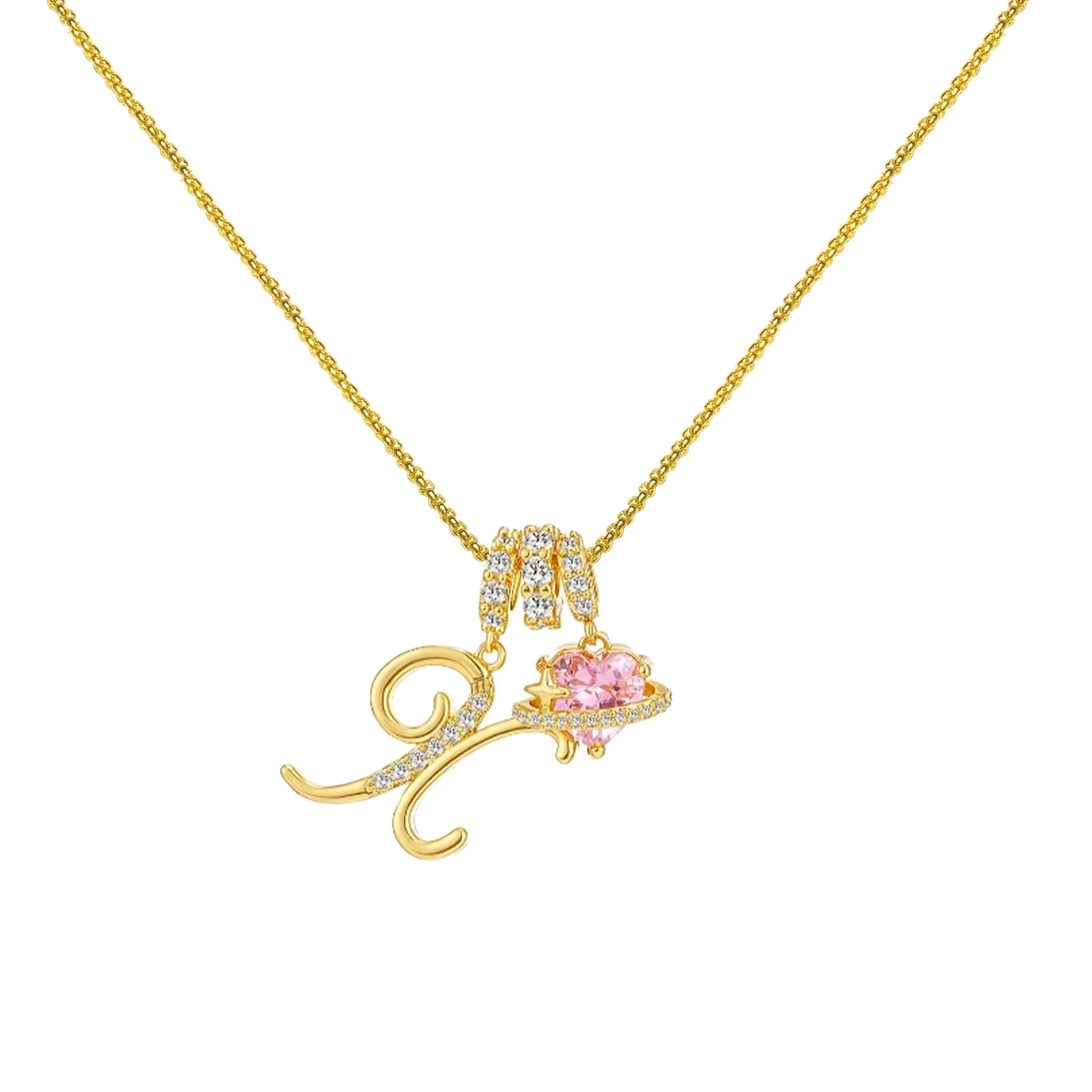 Initials Pink Zirconia Necklace