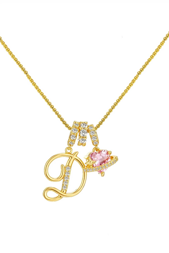 Initials Pink Zirconia Necklace