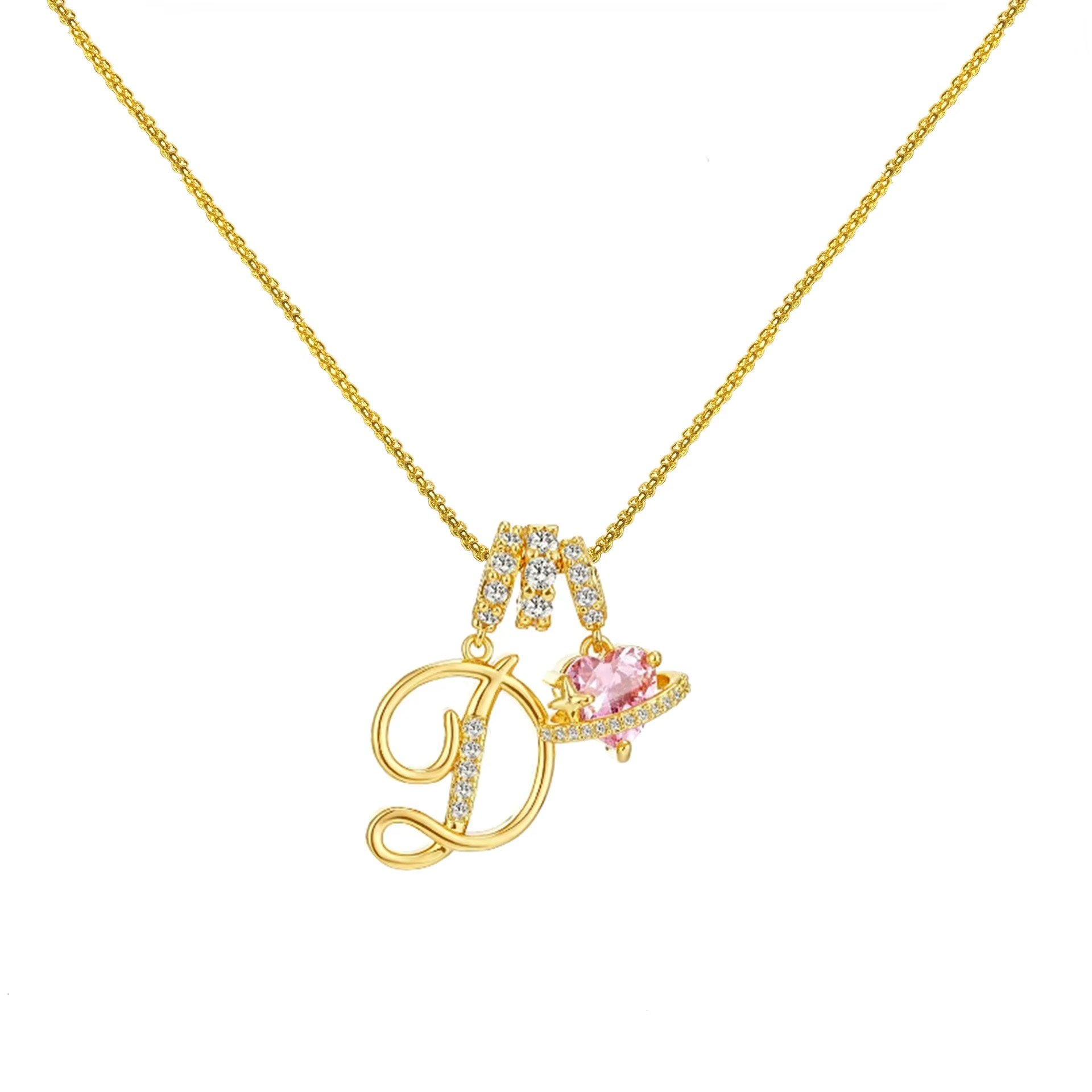 Initials Pink Zirconia Necklace