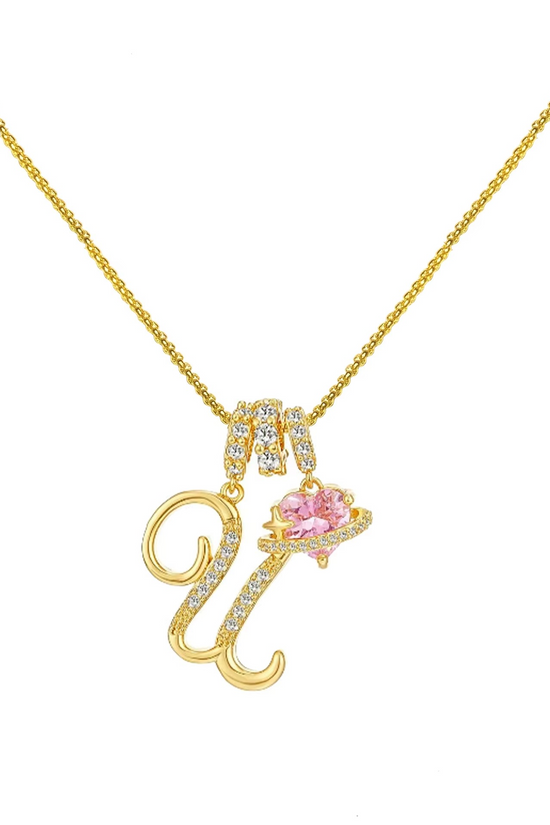 Initials Pink Zirconia Necklace