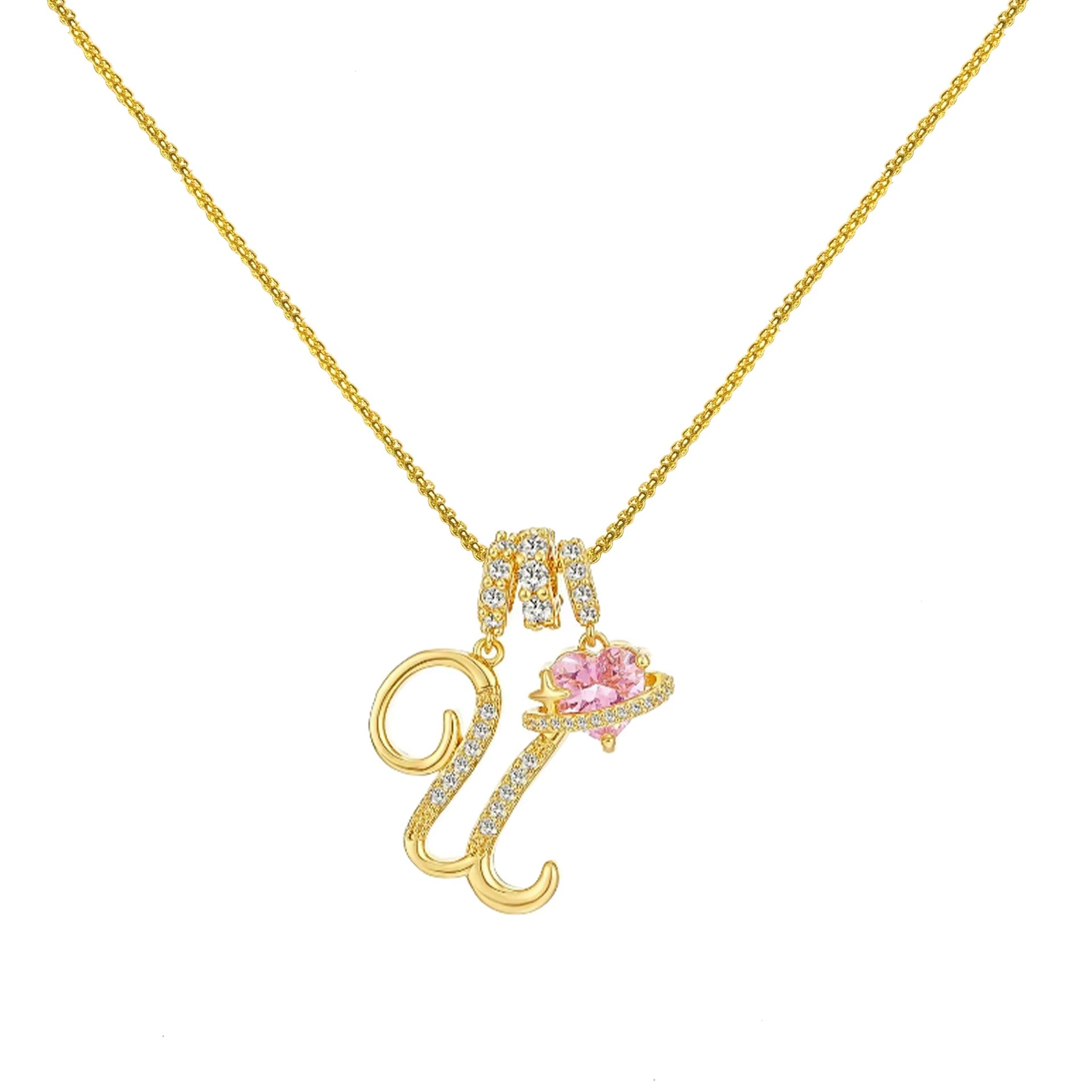 Initials Pink Zirconia Necklace