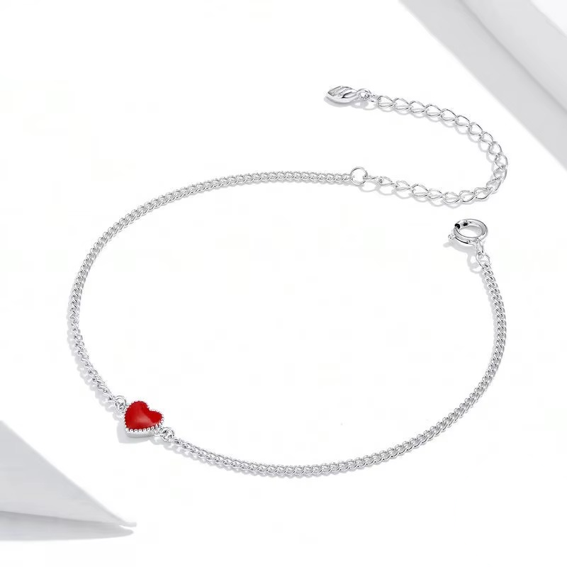 S925 Enamel Red Heart Bracelet
