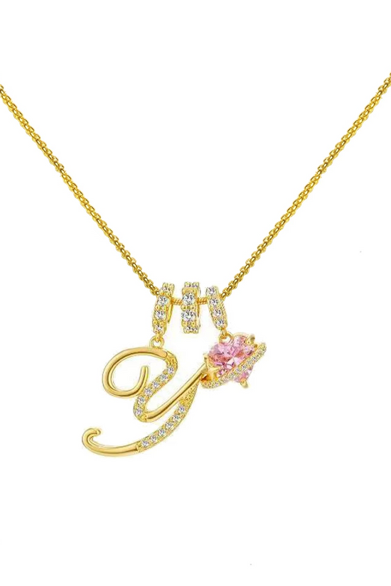 Initials Pink Zirconia Necklace