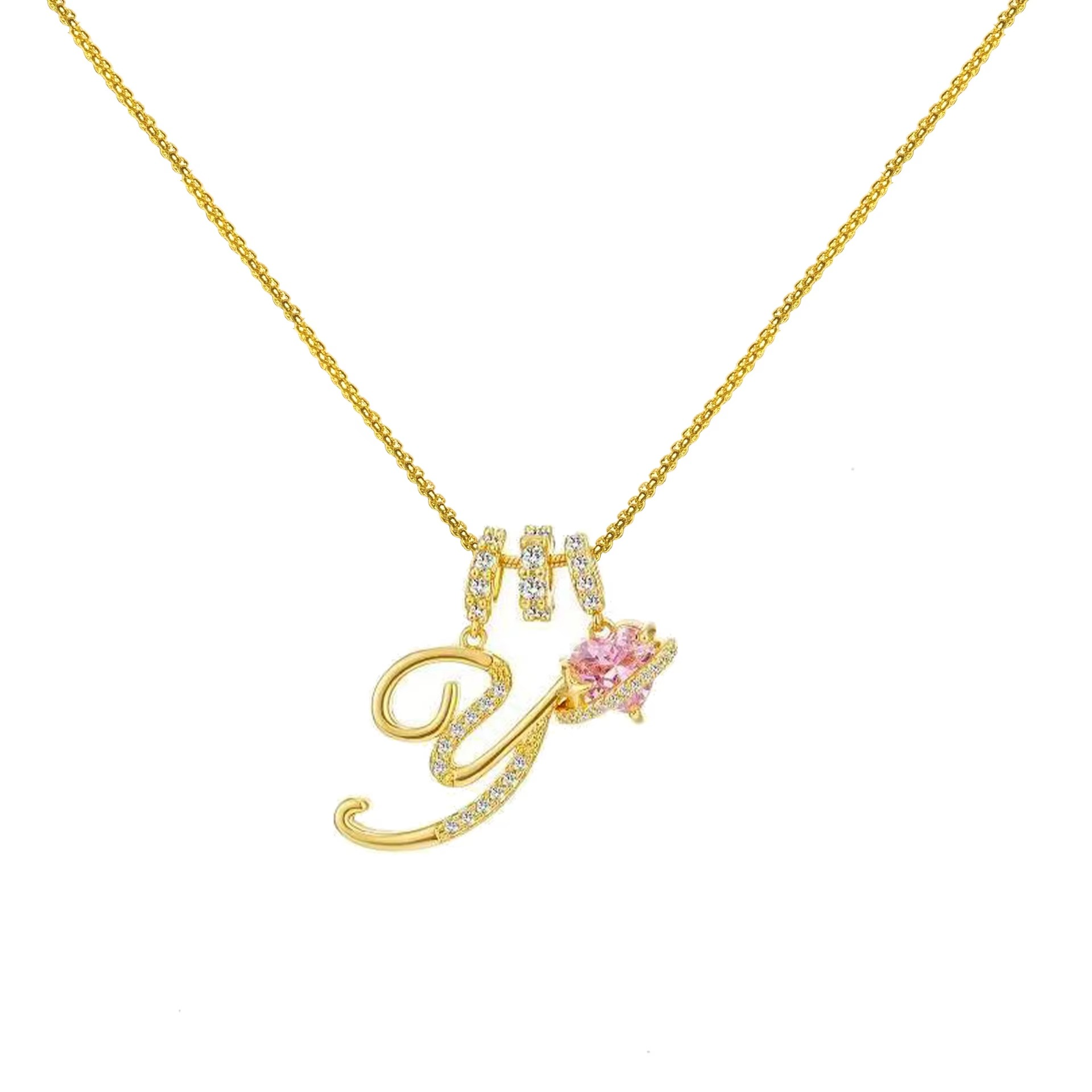 Initials Pink Zirconia Necklace